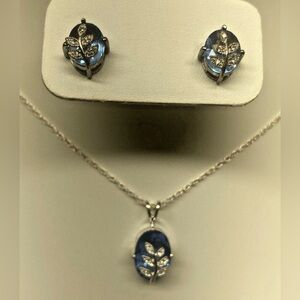 Vintage 2002 Avon Sterling Silver and Blue Crystal Earrings and Necklace Set